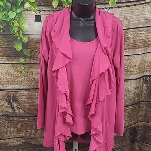 Pink Ruffled Cardigan Sweater